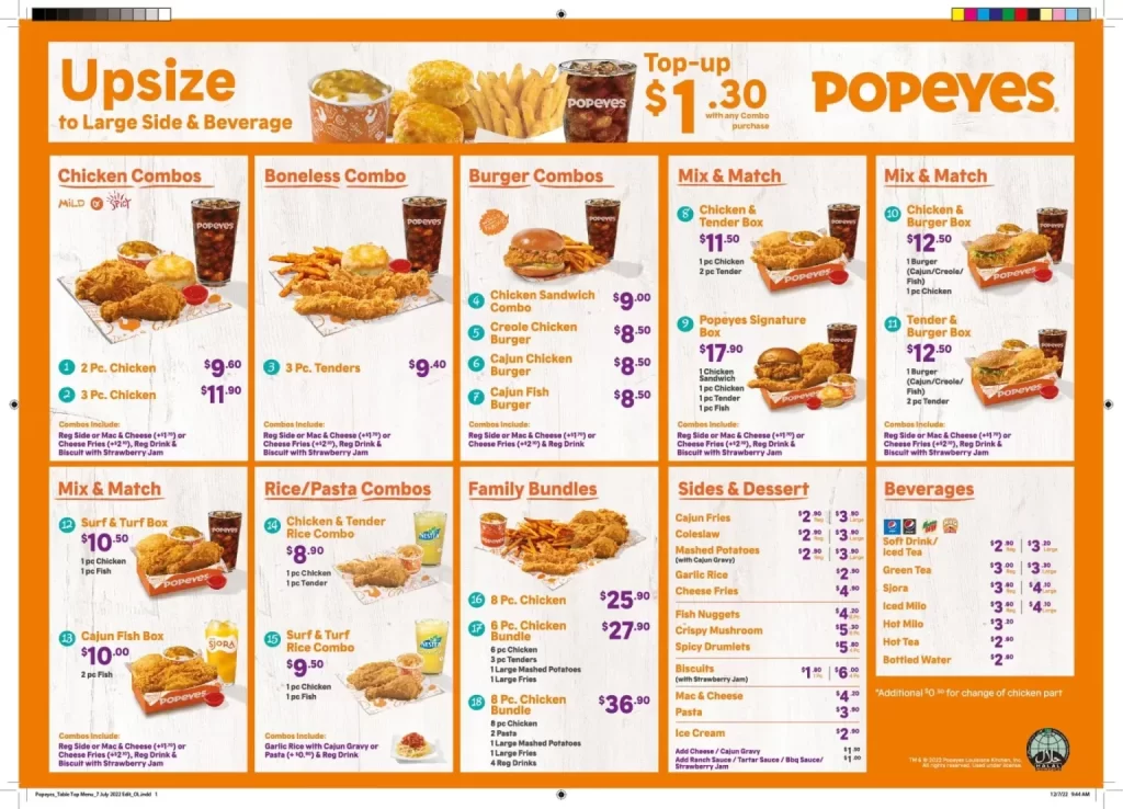 Popeyes Menú